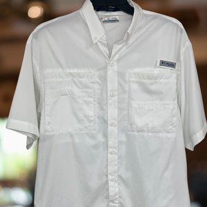 Men's Columbia White PFG Short Sleeve Button Up Shirt